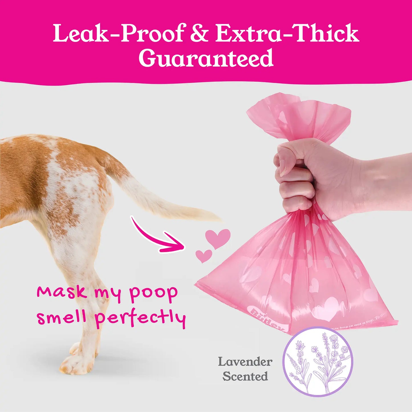 Biidey Large Dog Poop Bags Rolls Pink, Lavender Scented, XL Bulk,Pet Litter Waste Bags,Thick, Leak Proof,Tear Resistant,Odor control,Pet Supplies,Doggy Puppy, Love Heart,300 Count,20 Rolls